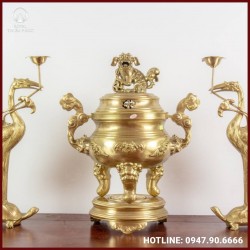 Bộ tam sự hạc chạm dơi đồng catut