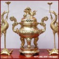 Bộ tam sự chạm sòi bằng đồng vàng tinh xảo 