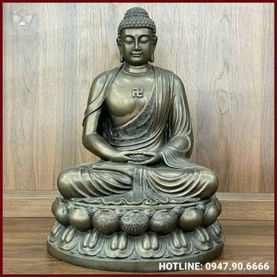 Tượng Đức Phật A Di Đà ngồi thiền bằng đồng làm màu