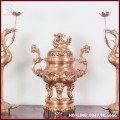Bộ tam sự hạc thờ chạm song long chầu nguyệt bằng đồng đỏ