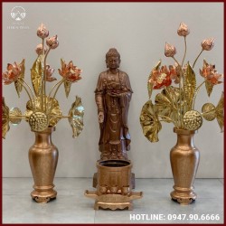 Tượng Phật A Di Đà đứng bằng đồng đỏ cao 60cm
