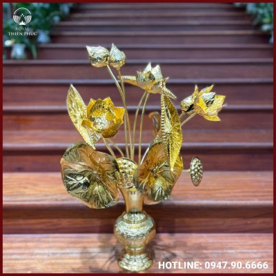 Hoa sen thờ bằng đồng mạ vàng