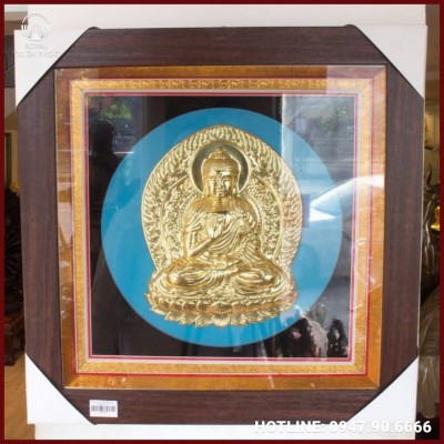 Tranh Phật Adida bằng đồng vàng khung vuông 49cm