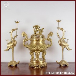 Bộ tam sự bằng đồng vàng thờ cúng chạm song long
