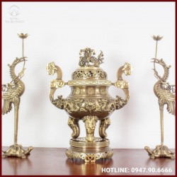 Bộ tam sự chạm song long đồng vàng hai công nghệ 