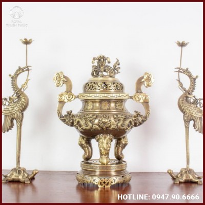 Bộ tam sự chạm song long đồng vàng hai công nghệ 