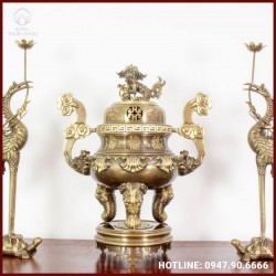 Bộ tam sự thờ cúng bằng đồng hai công nghệ 