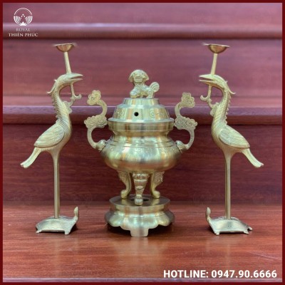 Bộ tam sự hạc bằng đồng trơn cao cấp