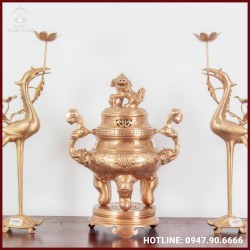 Bộ tam sự hạc thờ cúng đồng đỏ