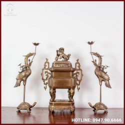 Bộ tam sự hạc vuông bằng đồng cổ kính 