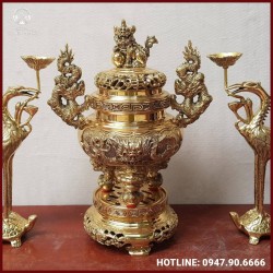 Bộ tam sự hạc bằng đồng vàng họa tiết tinh xảo 