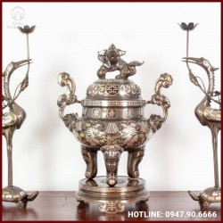 Bộ tam sự hạc đỉnh chạm song long khảm tam khí cao cấp