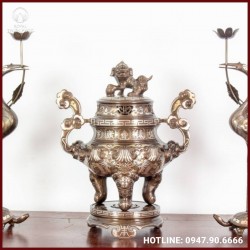 Bộ tam sự hạc thờ cúng đỉnh chạm sòi khảm tam khí