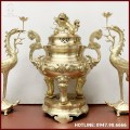 Bộ tam sự hạc đỉnh chạm sòi đồng catut 