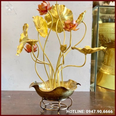Hoa sen bằng đồng 11 cành làm màu tinh xảo