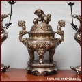 Bộ tam sự hạc chạm hoa sòi đồng đỏ khảm tam khí dát điểm vàng