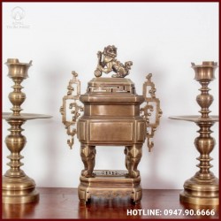 Bộ tam sự nến vuông trơn bằng đồng