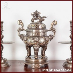 Bộ tam sự nến thờ chạm sòi khảm tam khí cao cấp 