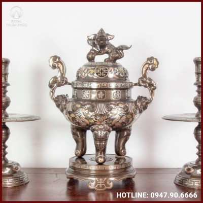 Bộ tam sự nến thờ chạm sòi khảm tam khí cao cấp 