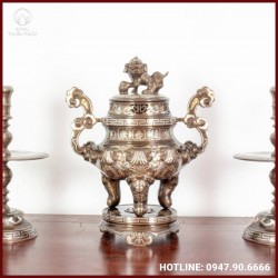 Bộ tam sự nến thờ chạm hoa sòi khảm tam khí cao cấp