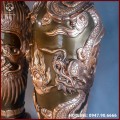 Đôi lọ lộc bình đồng đỏ cạo màu cỡ lớn