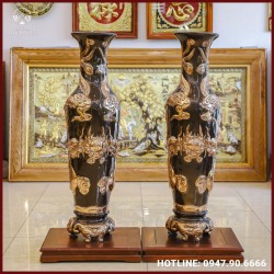 Lọ lộc bình song long chầu nguyệt đồng đỏ cạo màu 1m6