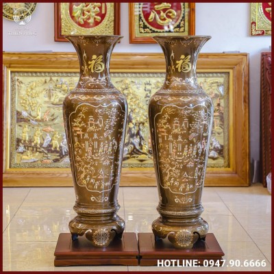 Lọ lộc bình đồng đỏ khảm tam khí cao 1m2