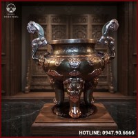 Lư hương chạm dơi đồng đỏ cạo màu