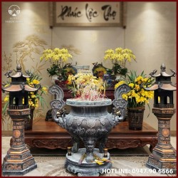 Lư hương đồng đỏ làm màu giả cổ