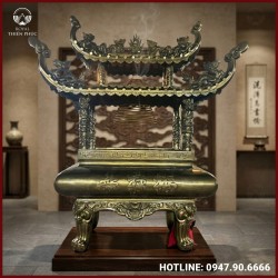 Lư hương mái đình đồng đỏ làm màu cổ kính