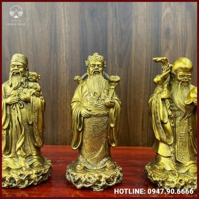 Tượng Tam Đa đẹp bằng đồng vàng mộc để bàn bộ rời 
