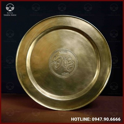 Mâm đồng vàng chữ Đức đường kính 60cm nặng 3,1kg