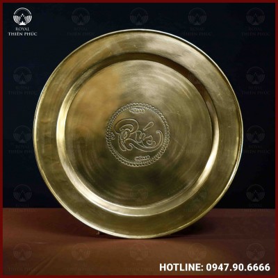 Mâm đồng vàng chữ Phúc đường kính 60cm nặng 3,1kg