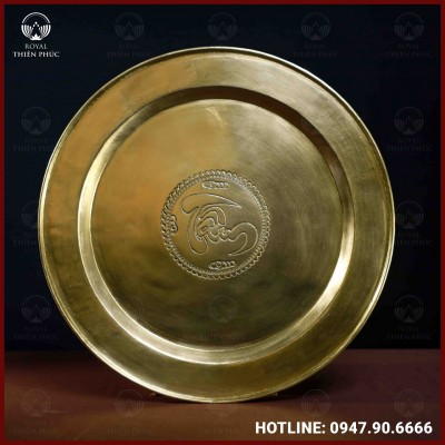 Mâm đồng vàng chữ Tâm đường kính 60cm nặng 3,1kg