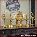 Bộ ngũ sự song long chầu nguyệt đồng đỏ dát vàng cao 60cm