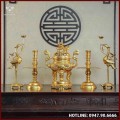 Bộ ngũ sự song long chầu nguyệt đồng đỏ dát vàng cao 60cm