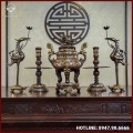 Bộ ngũ sự song long đồng đỏ khảm tam khí dát điểm vàng 60cm