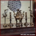 Bộ ngũ sự song long đồng đỏ khảm tam khí dát điểm vàng 60cm