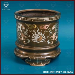 Bát hương rồng đồng khảm tam khí kích thước 16cm