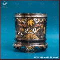 Bát hương hoa sen đồng khảm ngũ sắc 18cm