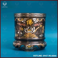 Bát hương hoa sen đồng khảm ngũ sắc 18cm