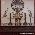 Bộ ngũ sự đồng đỏ khảm tam khí thường dát điểm vàng 60cm