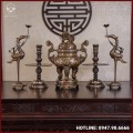 Bộ ngũ sự đồng đỏ khảm tam khí thường dát điểm vàng 60cm