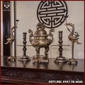 Bộ ngũ sự đồng đỏ khảm tam khí thường dát điểm vàng 60cm