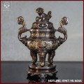 Đỉnh đồng đỏ khảm ngũ sắc song long chầu nguyệt 40cm