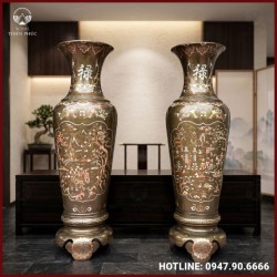 Lộc bình phong thủy bằng đồng khảm tam khí cao 1m2