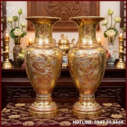Lọ lục bình bằng đồng vàng catut thiết kế độc đáo cao 1m1