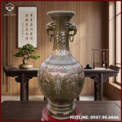 Lọ lộc bình đồng giả cổ khảm ngũ sắc quai đầu voi