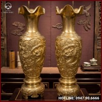 Lọ lộc bình đồng vàng catut chạm rồng cao 1m47 tinh xảo