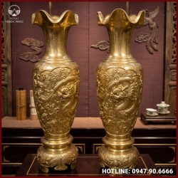 Lọ lộc bình đồng vàng catut chạm rồng cao 1m47 tinh xảo